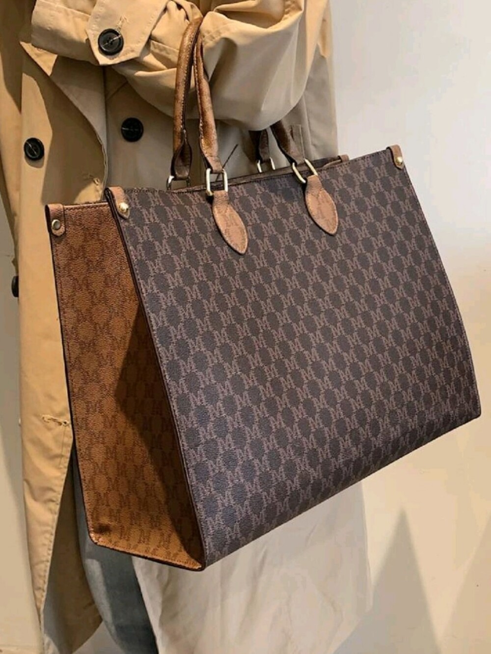 Brown Monogram Tote Bag - Luxury-Inspired Women's Handbag - Picture 3 of 6